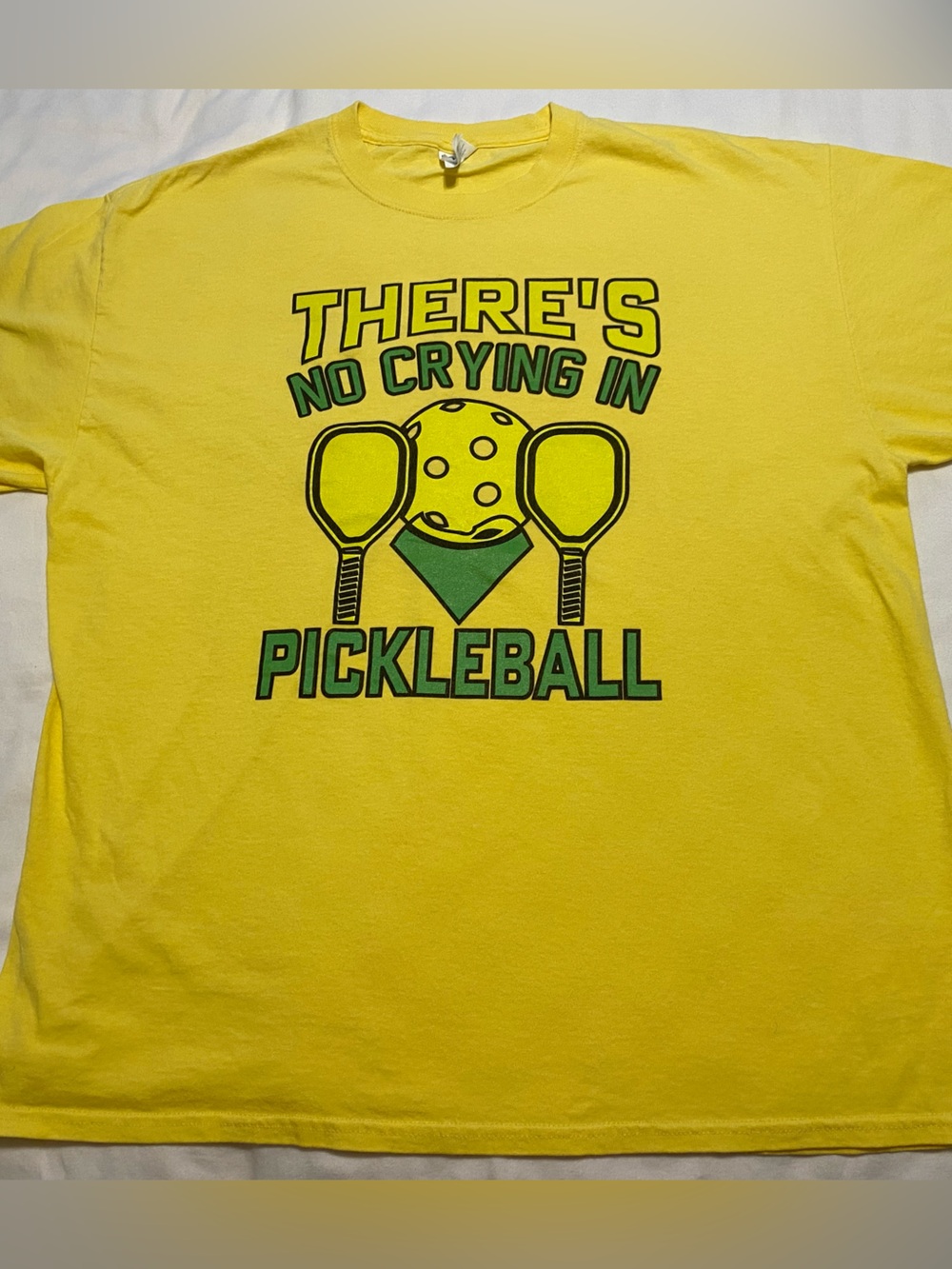 Yellow 'There's No Crying in Pickleball' Graphic Tee Size XL